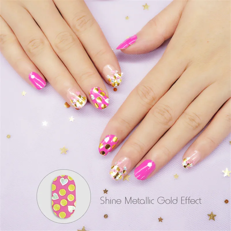 Розовый для дизайна ногтей полоски Корея Дизайн металлик Золотое сердце 3D