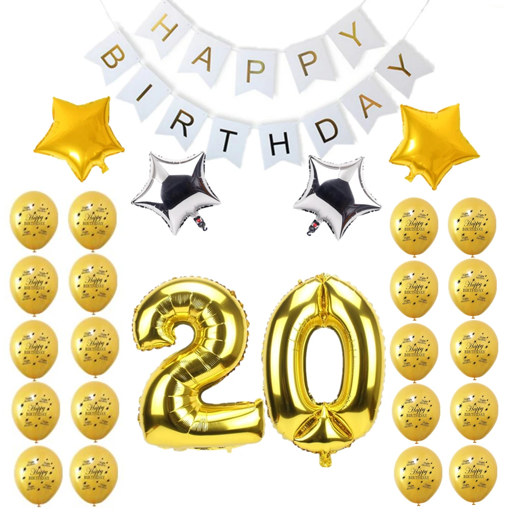 20 white ZLJQ 26 шт. Золотой 10 20 30 40 50 60 70 лет с днем рождения воздушный шар черный Бантинг Баннер для взрослых День Рождения украшения Поставки - Цвет: 20 white