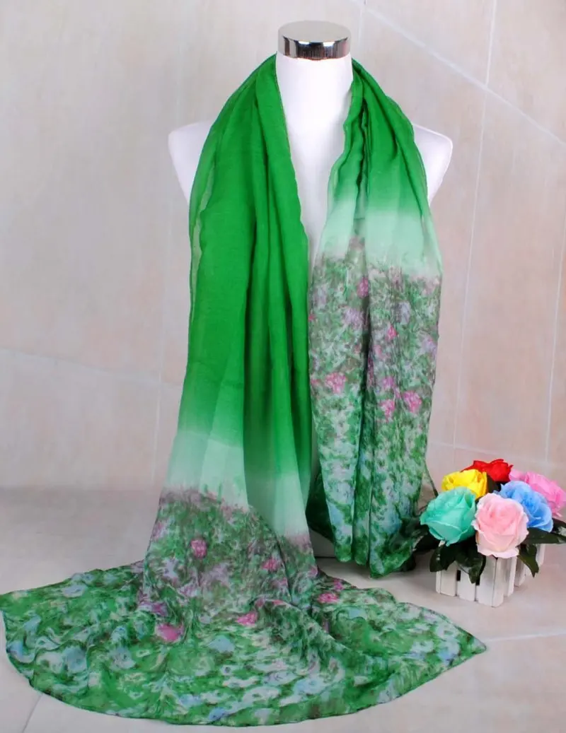 Женские шифоновые шелковые шарфы квадратные из полиэстера с цветочным принтом