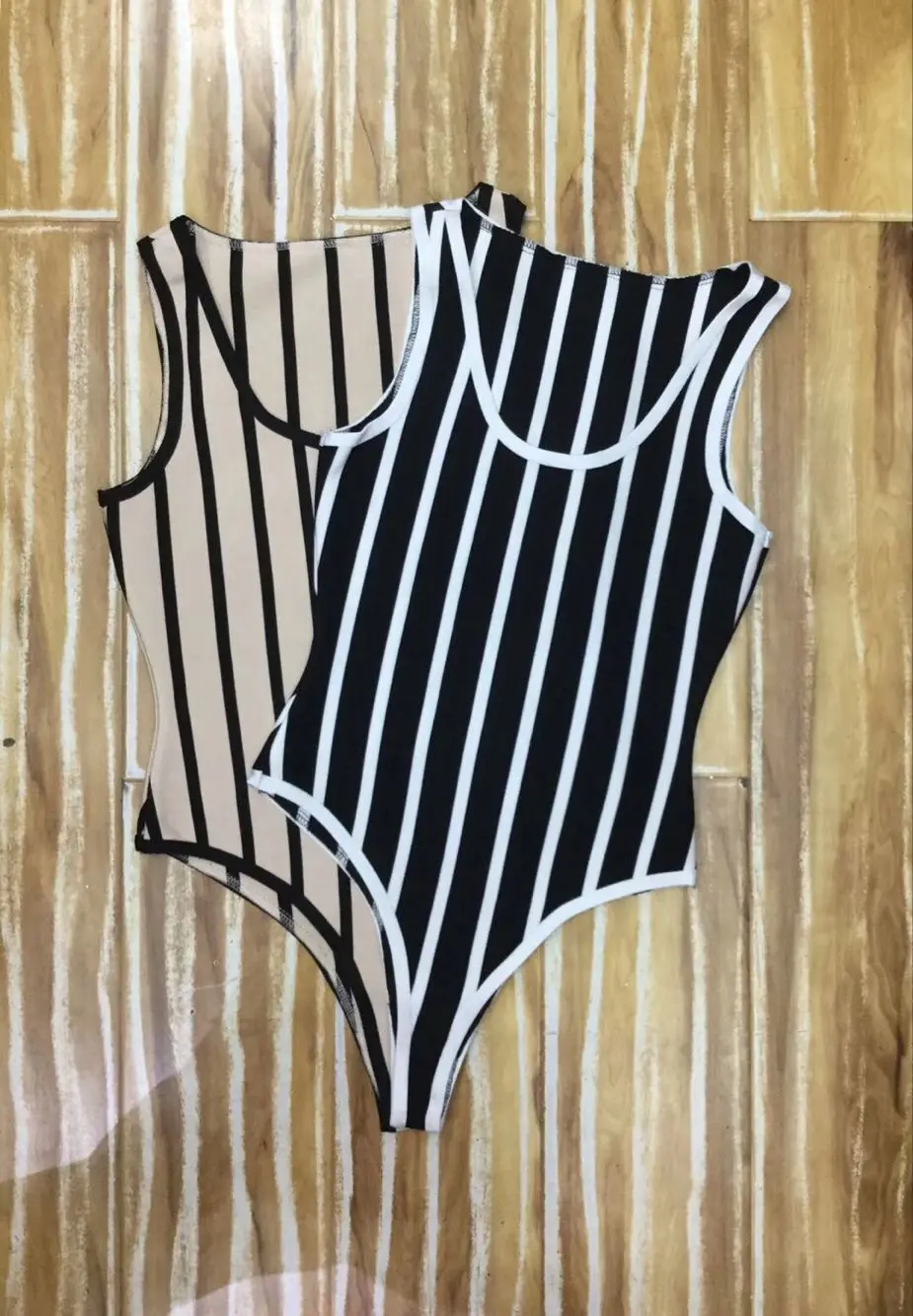 Top Quality New Black Khaki Striped Sexy Sheath Rayon Bandage Bodysuit Sexy Party Bodysuit