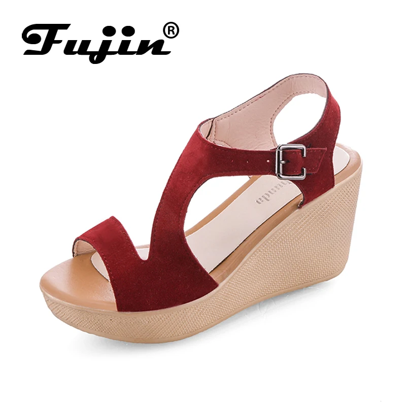 Fujin/брендовые летние женские босоножки с пряжкой Бархатные Модные из флока