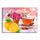 Круглая Алмазная вышивка, вышивка крестиком, цветок, полноразмерная Алмазная картина, чашка, чай, сделай сам, 3D Алмазная мозаика, фрукты, оранжевый