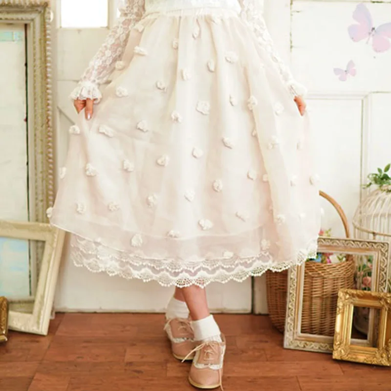 Женская Двухслойная юбка в японском стиле Harajuku Mori Girl Однотонная до середины икры