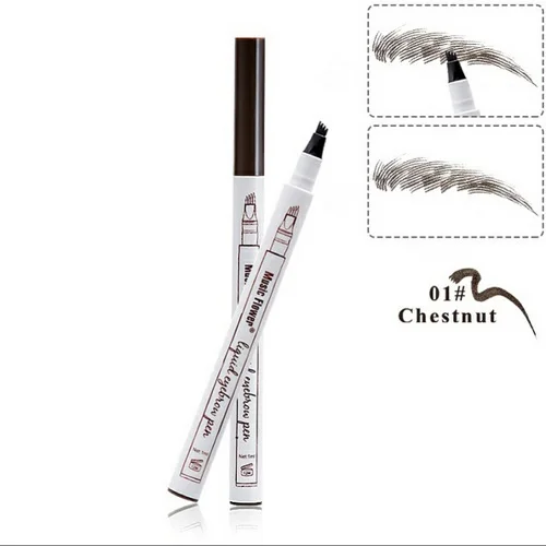 Chestnut 3 цвета, 4 головки, тонкий эскиз, карандаш для бровей, карандаш для бровей, для женщин и девочек, водонепроницаемый, вилка, кончик для бровей, татуировка, ручка для бровей, карандаш для бровей - Цвет: Chestnut