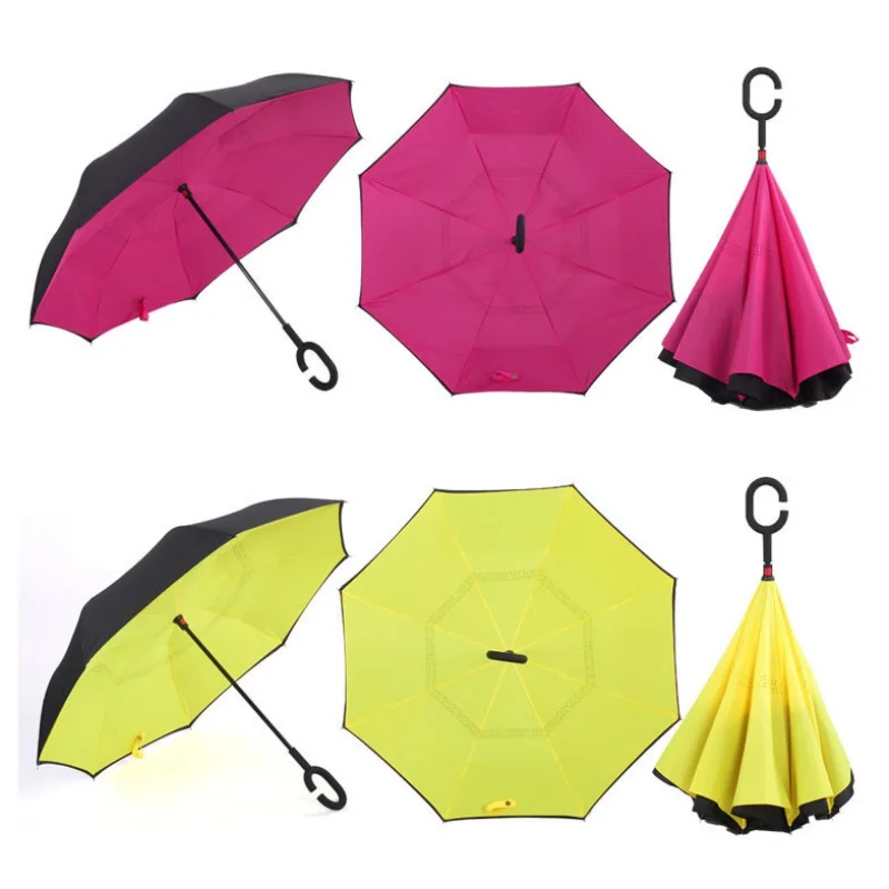 С ручкой ветрозащитный обратный складной зонтик Для Женщин Защита от солнца