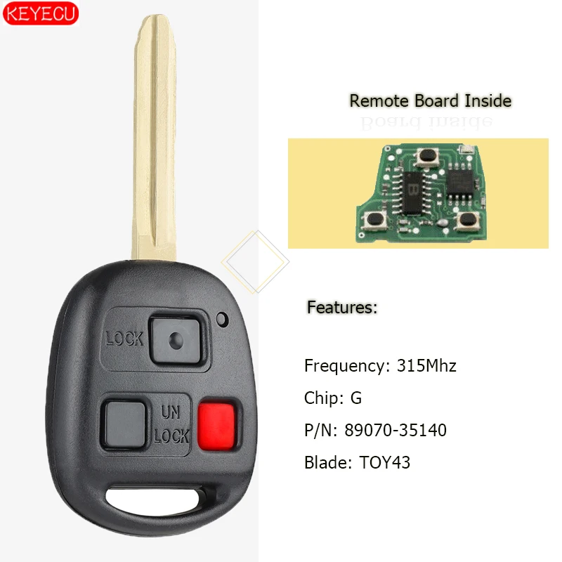 

Запасной дистанционный ключ Keyecu 314 МГц, 3 кнопки для Toyota FJ Cruiser 2010-2014 FCC: чип HYQ12BBT - G