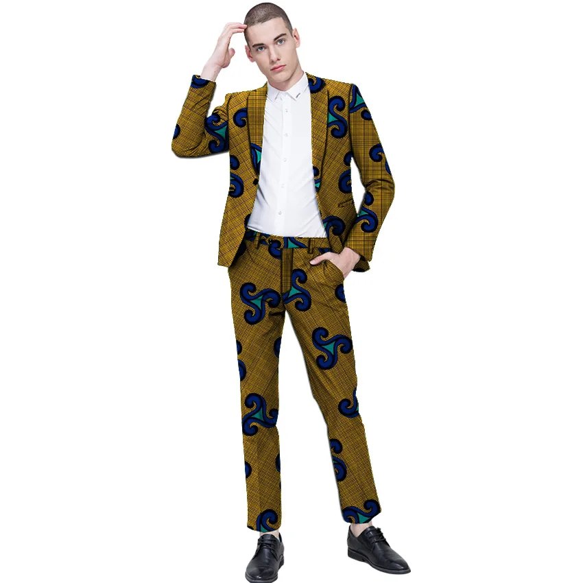 

Dashiki print blazers+trousers festive patterns African party suit man wedding pant suits men's sets for drop shipping