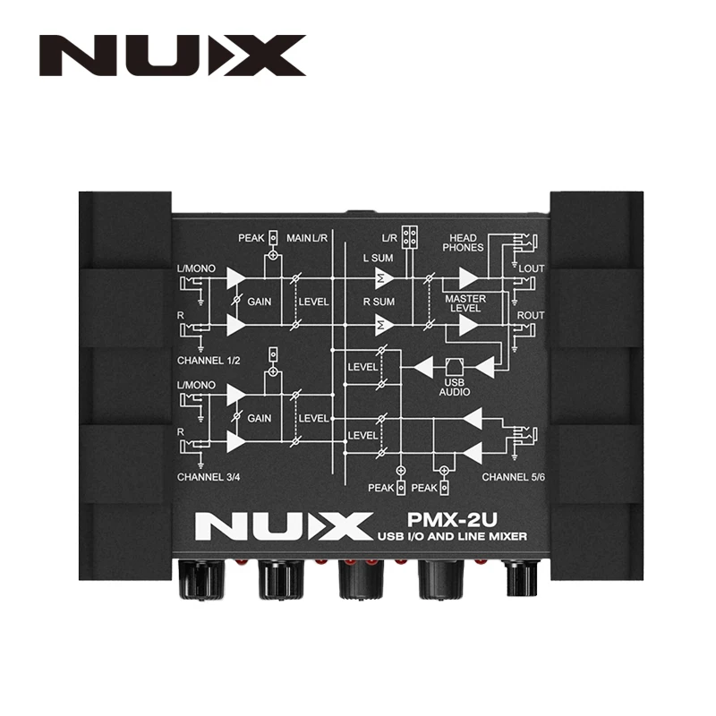 NUX PMX 2/PMX 2U I/O Line микшер мини консоль USB Звуковая 6/8 2 выхода индикатор громкости