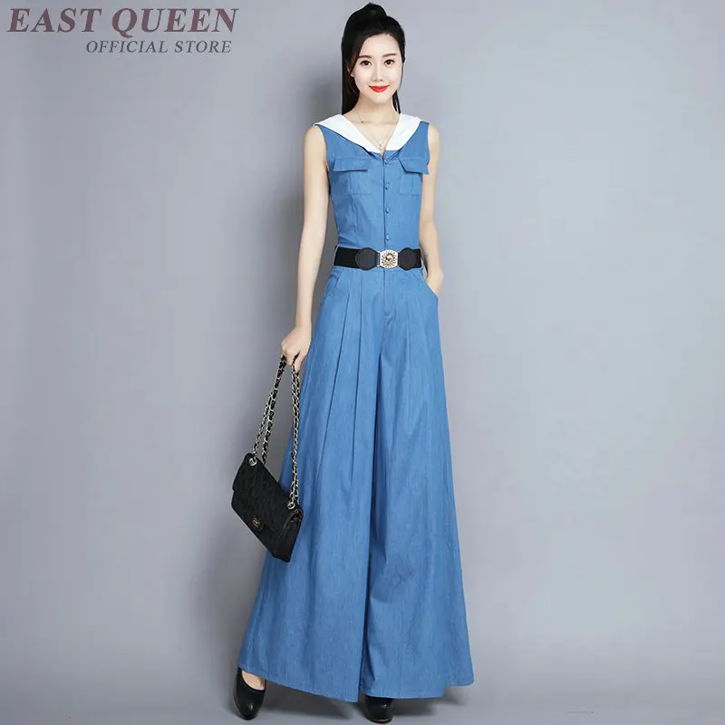 

Denim overalls for women jumpsuit women elegant long female ladies jean wide leg palazzo jumpsuit FF437