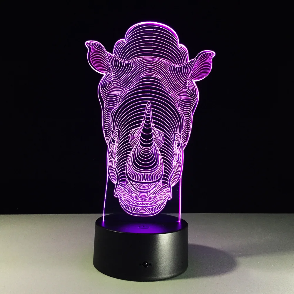 Новинка Led Usb 3d лампа мини светодиодный светильник s на батарейках Rhino цветная 3D