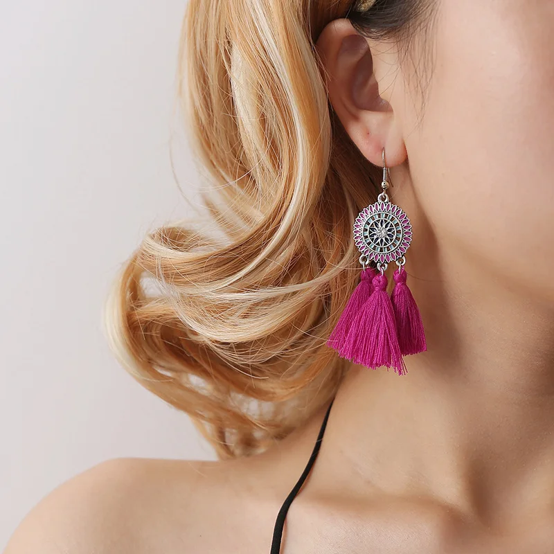

10 Kinds Boho Style Red Yellow Pink White Black Tassels Dangle Earrings Vintage Drop Earrings For Women