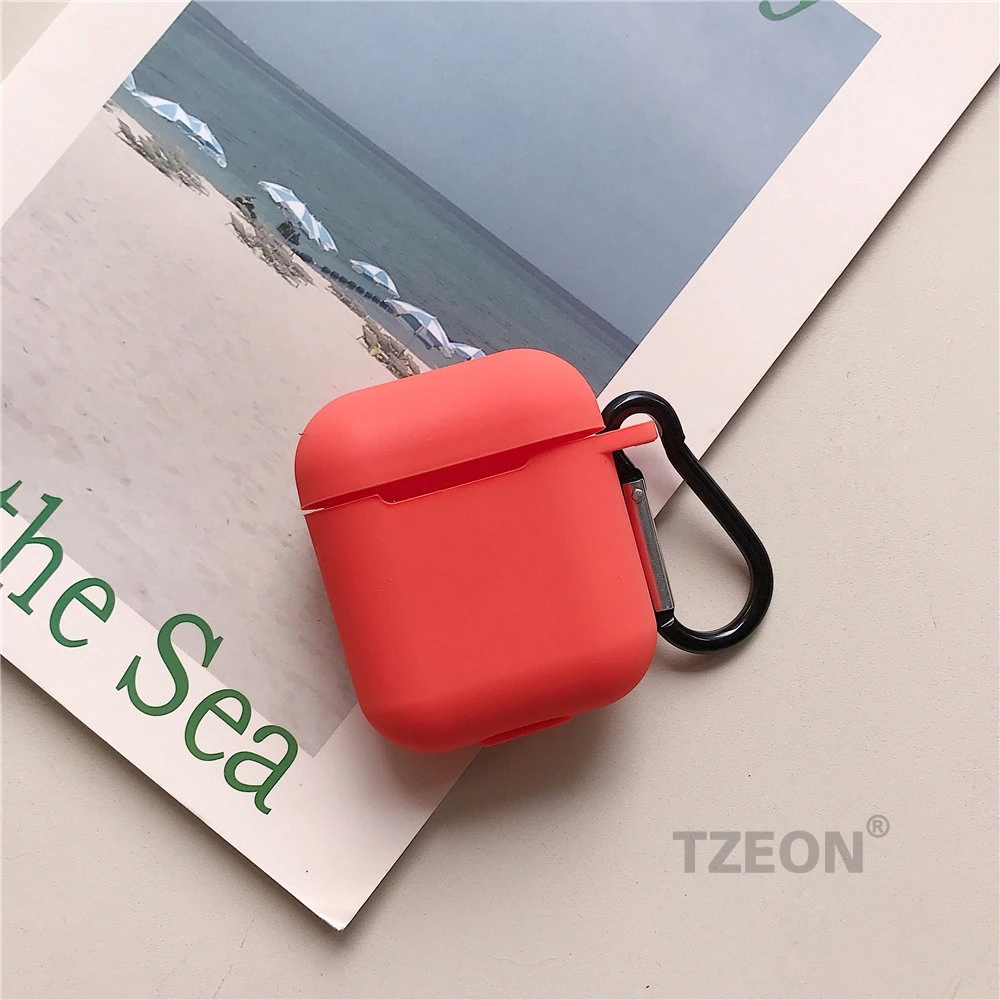 Red INS силиконовый чехол ярких цветов для Apple Airpods матовый гладкий резиновый защитный чехол коробка сумка для наушников для Airpods Карабин Крюк - Цвет: Red