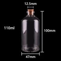 new 110ml size 4710012 5mm transparent glass bottles with cork stopper empty spice bottles jars gift crafts vials