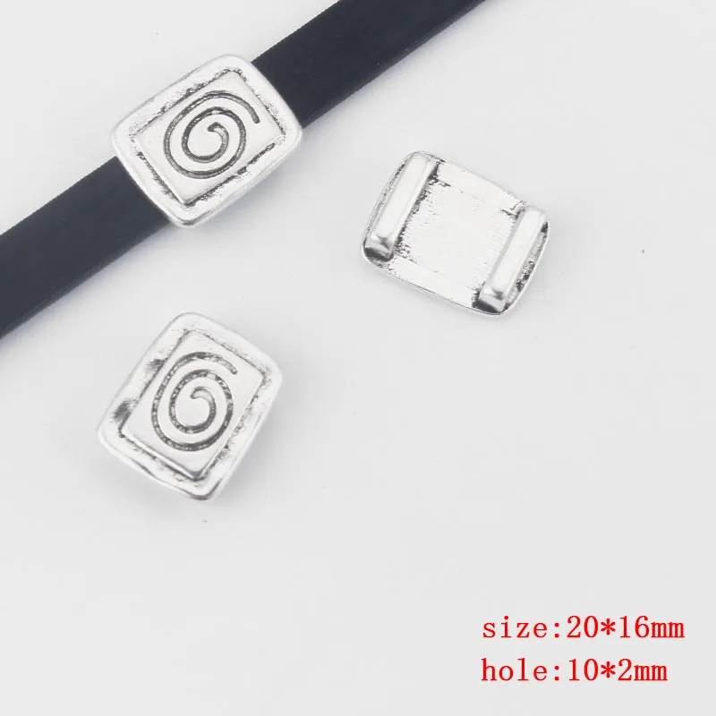 Single emboss spiral 15 шт., античный серебряный/Бронзовый квадратный плоский ползунок, подходит для 10 мм, 13 мм, плоский кожаный шнур, браслет, аксессуары для изготовления ювелирных изделий, бижутерия - Цвет: Single emboss spiral