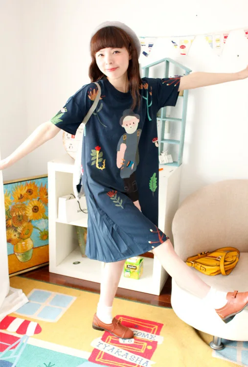 Длинное платье рубашка летняя Новинка повседневные женские футболки с круглым