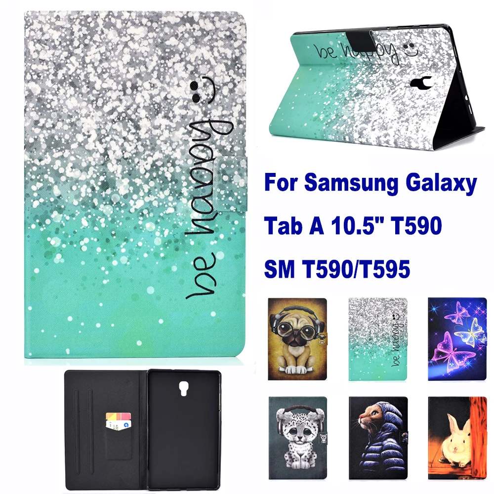 

Fashion Pattern Stand Card Slot Case For Samsung Galaxy Tab A 10.5" T590 SM-T595 Case Cat Dog Rabbit Elephant coque para capa
