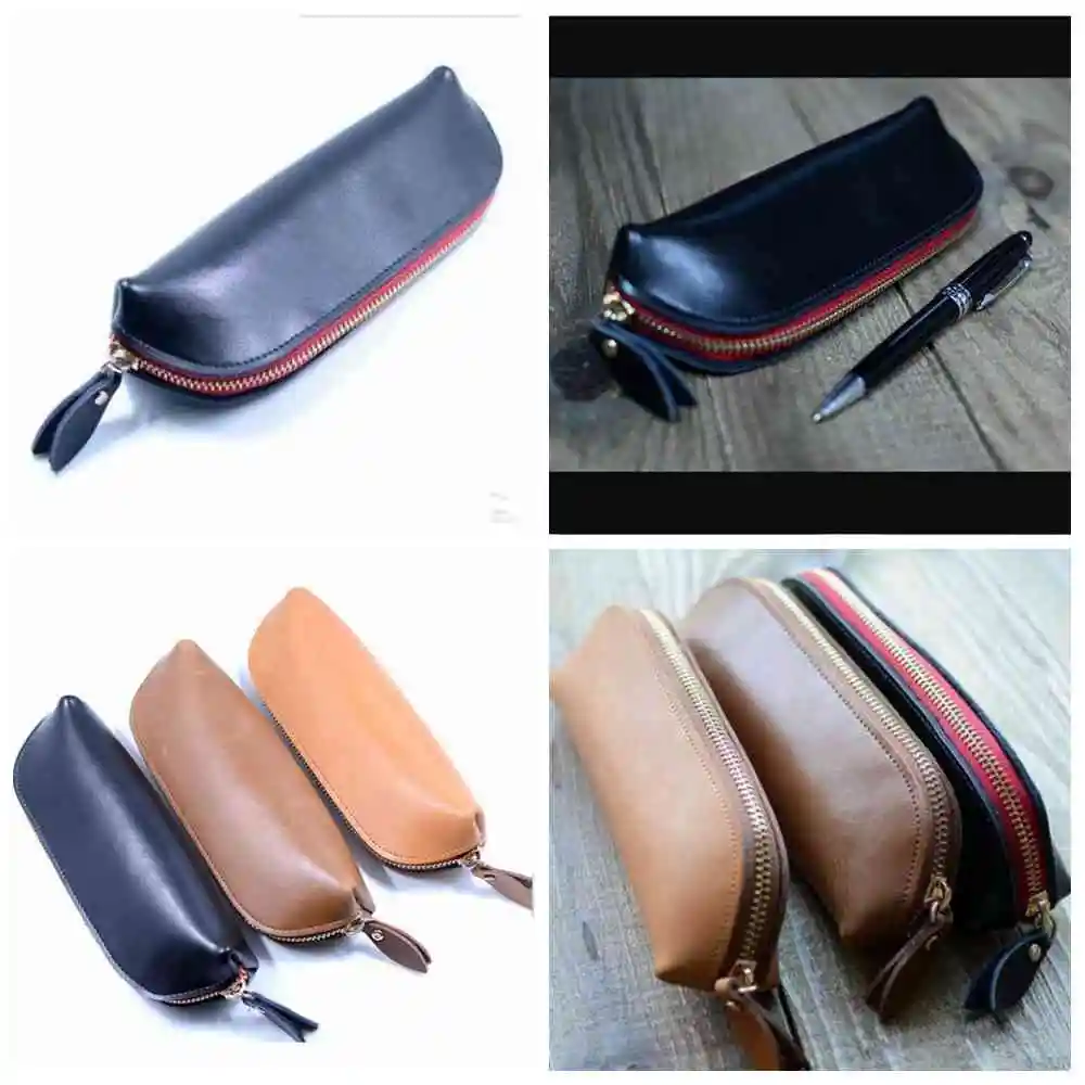 

Vintage Leather Zipper Pencil Case Cosmetic Pouch Retro Brush Pen Bag CWW9143