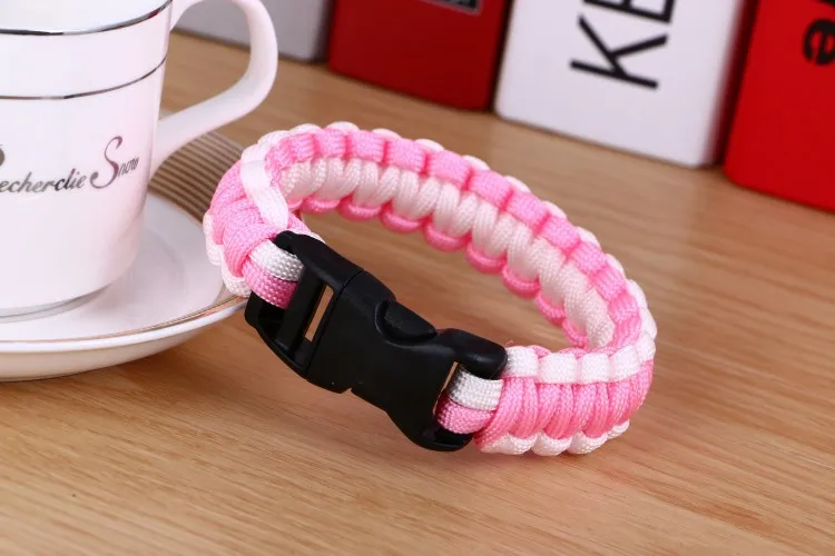 Pink White Паракордовый браслет для выживания для мужчин, Открытый походный браслет с пряжкой, Женский веревочный браслет, мужские ювелирные изделия - Окраска металла: Pink White