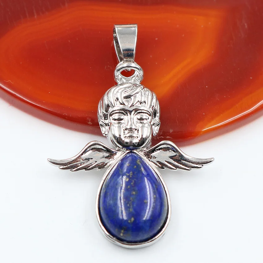 Lapis Lazuli Xinshangmie 1 шт. натуральный камень Крылья ангела кулон посеребренный патрон Святого мальчика Кристалл кварц Подвеска капля для ожерелья - Окраска металла: Lapis Lazuli