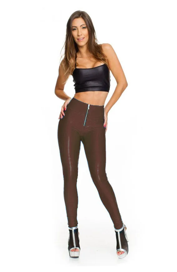 2018 Высокая талия Неоновые Леггинсы для женщин на молнии бренд очень