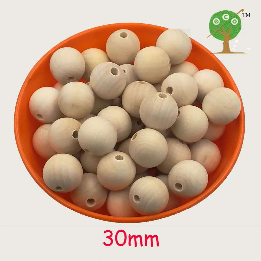 

40pcs 30mm Big DIY chunky wooden ball beads natural Round wood beads,baby teething bead jewelry accessory WC034