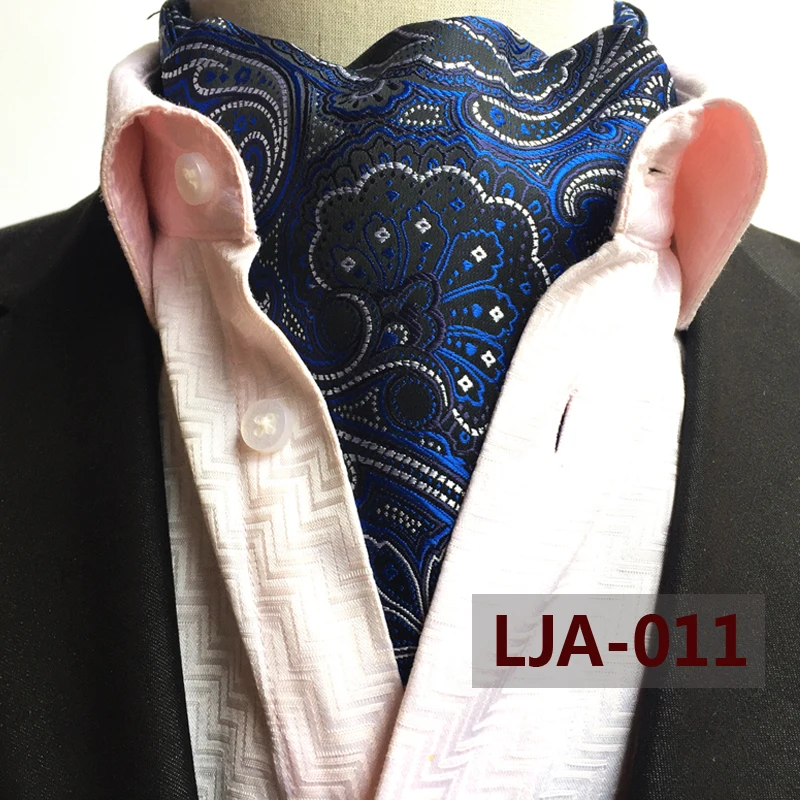 

Fashion Design Tie Luxury Elegant Vintage Blue Paisley Ascot Classic British Style Jacquard Woven Ascots for Adult