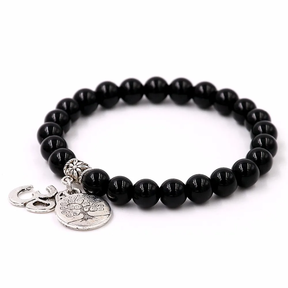 Женский браслет из бисера и оникса с подвеской в виде дерева жизни|bracelet tree|bracelet