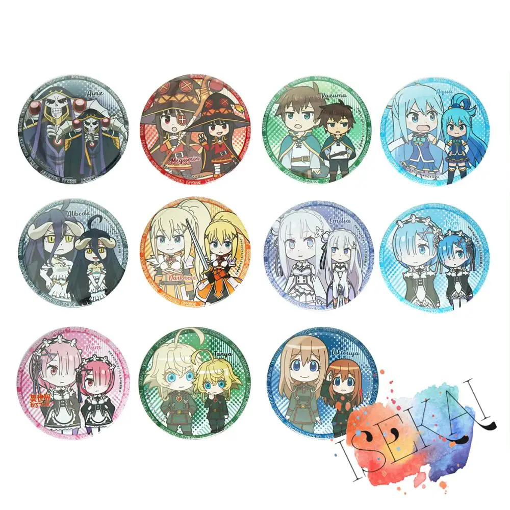 Isekai квартит аниме Karutetto Konosuba Rezero Overlord Megumin Tanya Aqua Rem Ram Emilia Albedo металлический значок