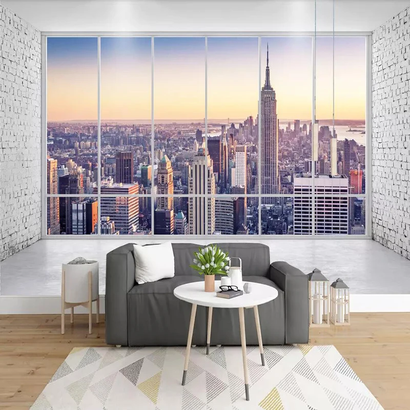 

Decorative wallpaper series 3D balcony window city high-rise scenery TV background wall