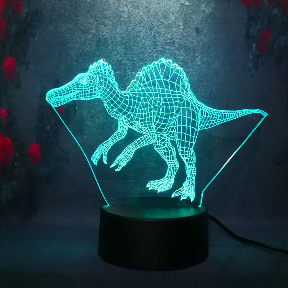 3D ночник Парк Юрского периода Динозавр Gigantspinosaurus 7 цветов Изменение