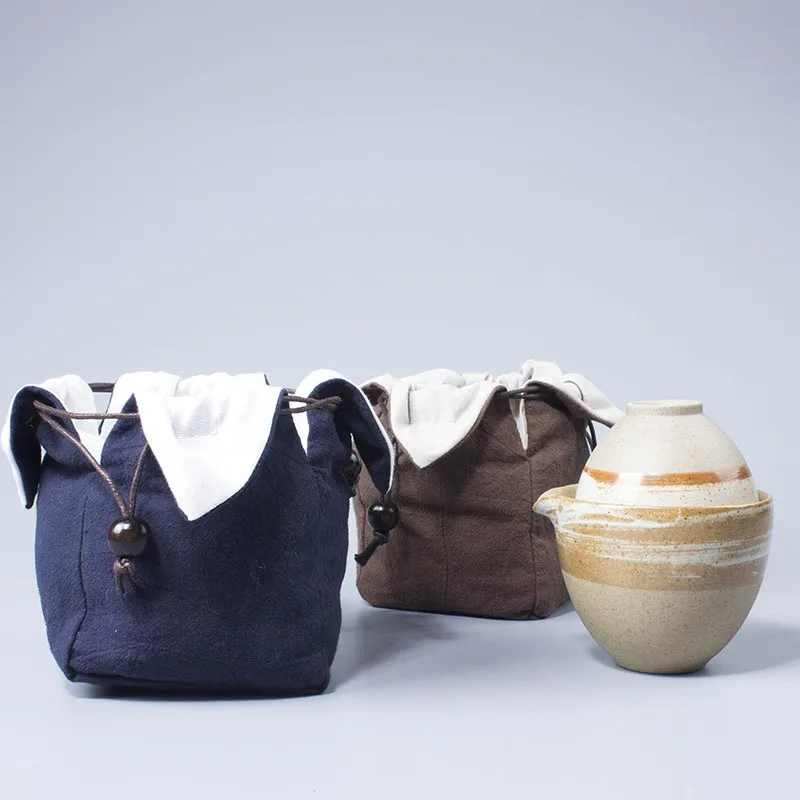 Японский портативный дорожный чайный набор сумка для хранения льняной пакет