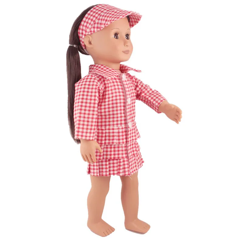 Clothes For 18inch United States Girl Doll Red Grid Blouse Dress With Sunhat Accessories Fit Dolls | Игрушки и хобби