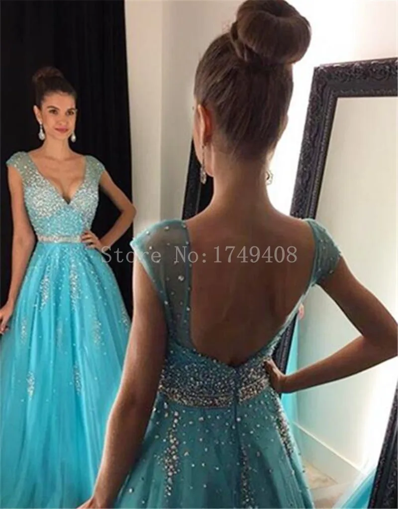 2016 Новый Продажа Глубокий V-образный Вырез Рукава Cap Длина Пола Вечернее платья С