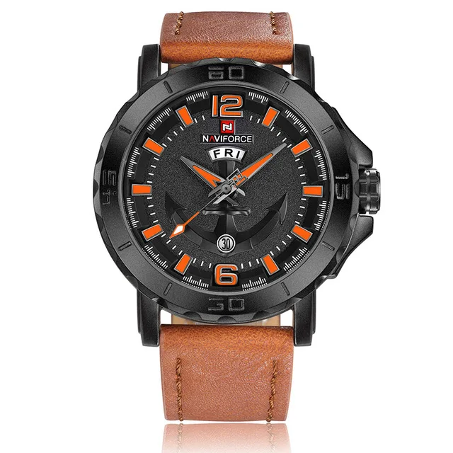 orange Новинка, топ класса люкс, Брендовые спортивные часы Naviforce с кожаным ремешком, мужские кварцевые часы, спортивные военные наручные часы, Relogio masculino - Цвет: orange
