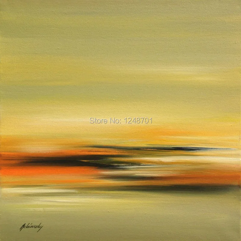 

Hand Painted Abstract 3 pieces oil paintings on canvas three color abstract art yellow orange, green, for decoration