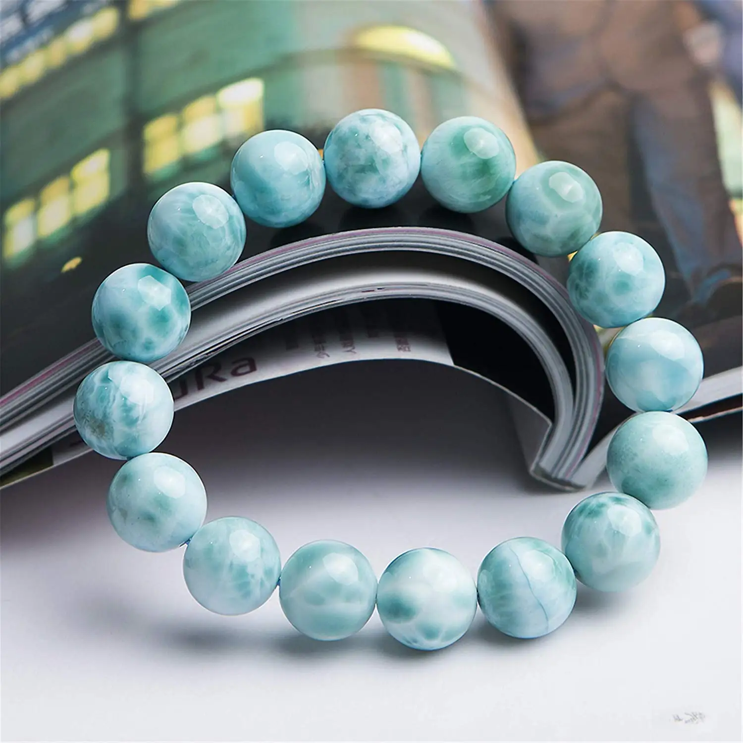 13 мм натуральный Ларимар браслеты для женщины мужчины подарок водный узор