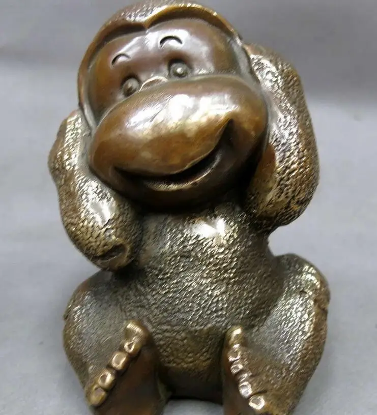 Китайская латунная скульптура резная медная статуя счастливая четыре обезьяны