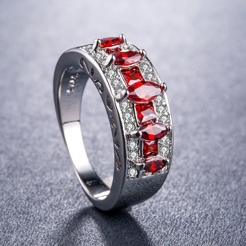 MOONROCY Silver Color CZ Rings Blue Red Purple Crystal Party Ring OL for Women Girls Dropshipping Jewlery Wholesale Gift | Украшения и