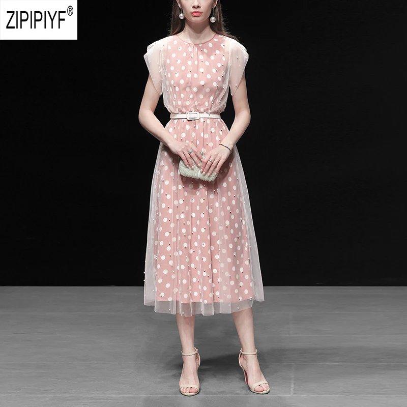 Элегантные модные 2019 летние дизайнерские платья с круглым вырезом и высокой