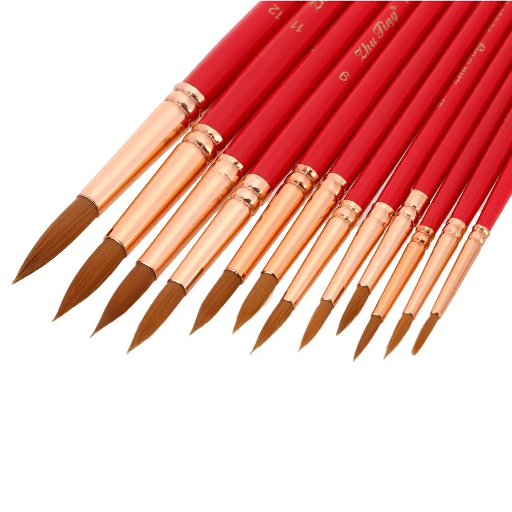 12Pcs/Set Tip Artist Paint Brush Nylon Hair with Wooden Handle Watercolor Oil Painting Pen Tool DIY Accessories | Обустройство дома