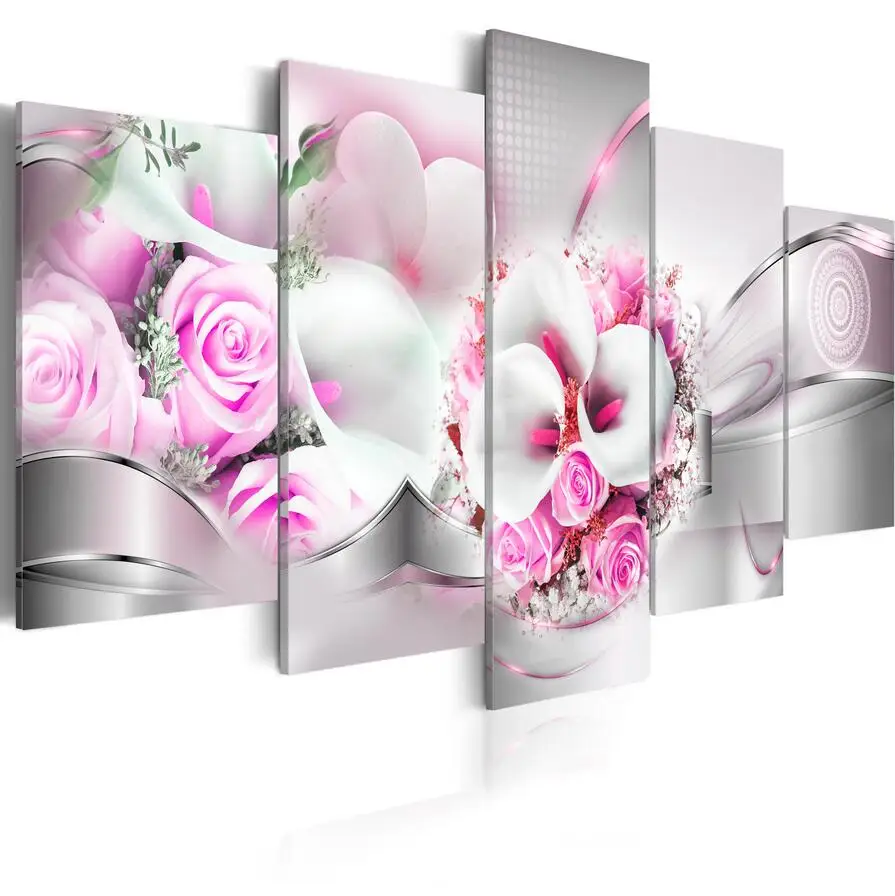 2019 HD 5PCS/Set Pink Green Orange Rose Calla Flower Art Print Frameless Canvas Painting Wall Picture Home Decoration No Frame | Дом и сад