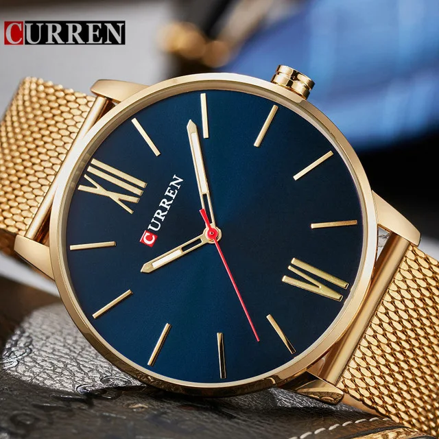 Часы наручные Curren Мужские кварцевые брендовые роскошные золотистые