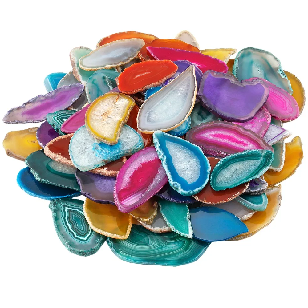 

TUMBEELLUWA 1Lot (10Pc) Polished Irregular Agate Light Table Slices Geode Slices