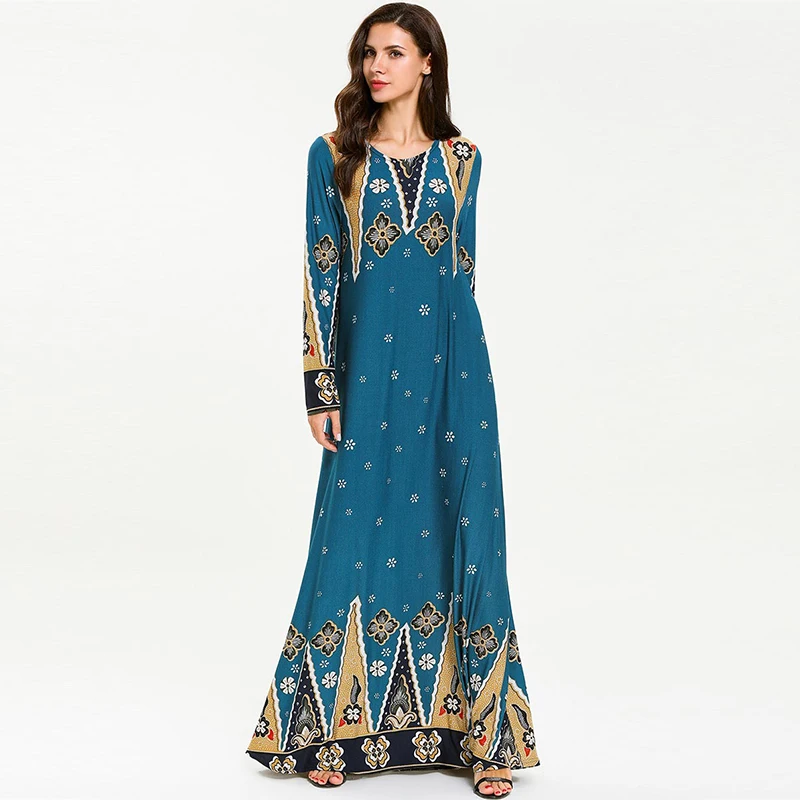 Цветочное мусульманское платье абайя Jubah элегантные женские мусульманские платья макси платье с длинным рукавом плюс размер платья