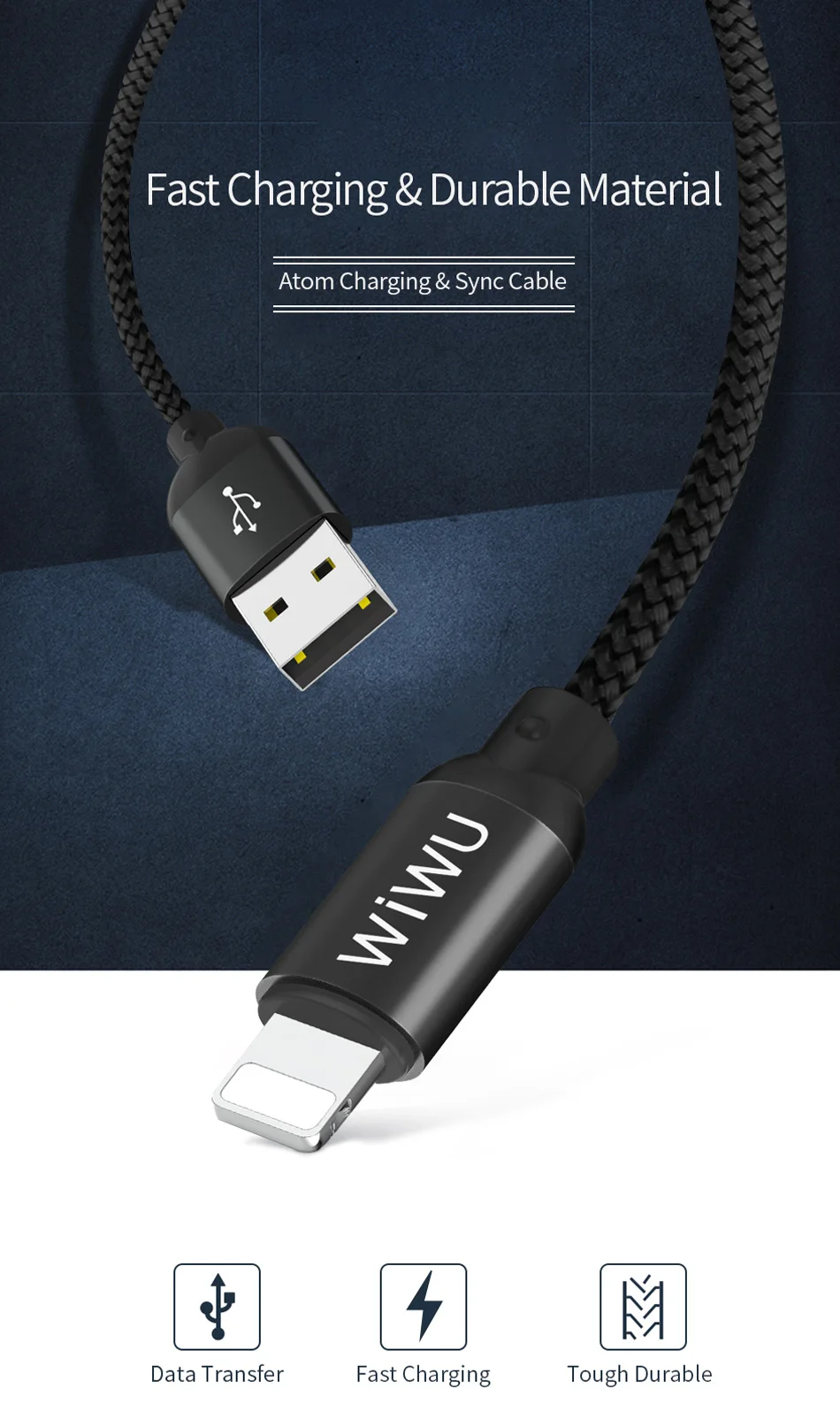 WIWU кабели для мобильных телефонов для быстрой зарядки Lightning 2,4 A USB кабель для передачи данных для iPhone X 8 8P 7 6 6S 5 se USB C кабель