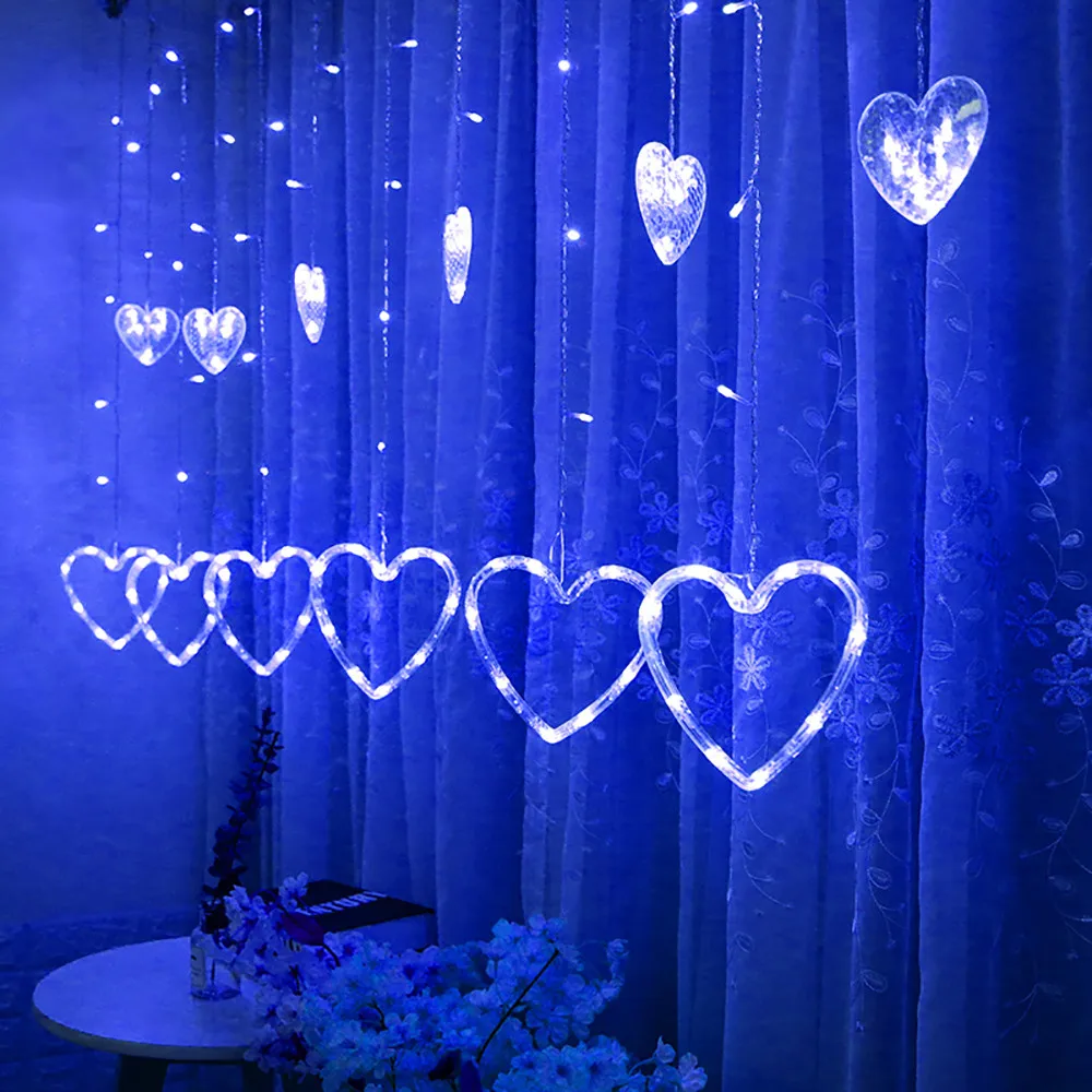 LED Heart-shaped Curtain String Light Window Hanging Lights Net Xmas Home Party Decor Romantic Decoraion Lamps 3.29 | Дом и сад