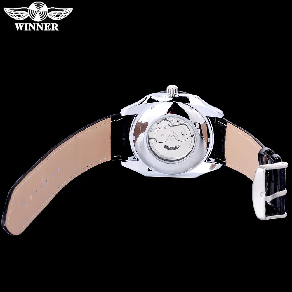 Мужские спортивные механические часы WINNER автоматические с кожаным ремешком и