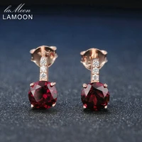 lamoon trendy 2ct natural red garnet 925 sterling silver stud earrings fine jewelry for women s925 lmei031