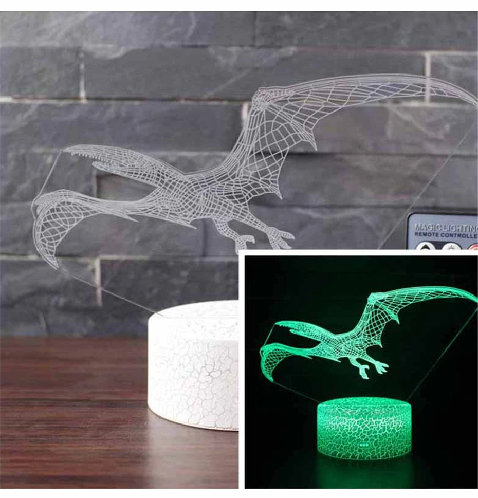 С принтом динозавра из мультфильма, светодиодный 3D ночной Светильник Touch/Дистанционное Управление 16 Цвет настольная лампа зарядка через usb Батарея приведенный в действие Прямая
