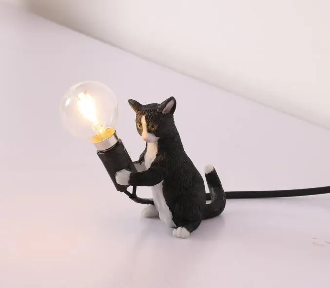 Художественный белый, черный, серый, кошачий котенок, Настольный светильник s, лампа EU/USA plug, настольная лампа с маленьким животным, светильник s, детский подарок, украшение комнаты, ночной Светильник - Цвет корпуса: B 11x6x12cm black